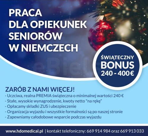 HDOmedical zatrudni Opiekunkę Frankfurt nad Menem, 1500 ? plus zwrot kosztów podróży 180? plus premia świąteczna