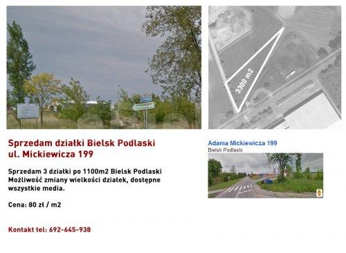 Sprzedam działki Bielsk Podlaski, ul. Mickiewicza 199